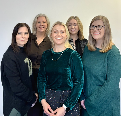 Photo of careers leadership team: left to right Anna lomas, Amanda Conway, Kelly-Ann Mallon, Caroline Everson, Kim Bailey